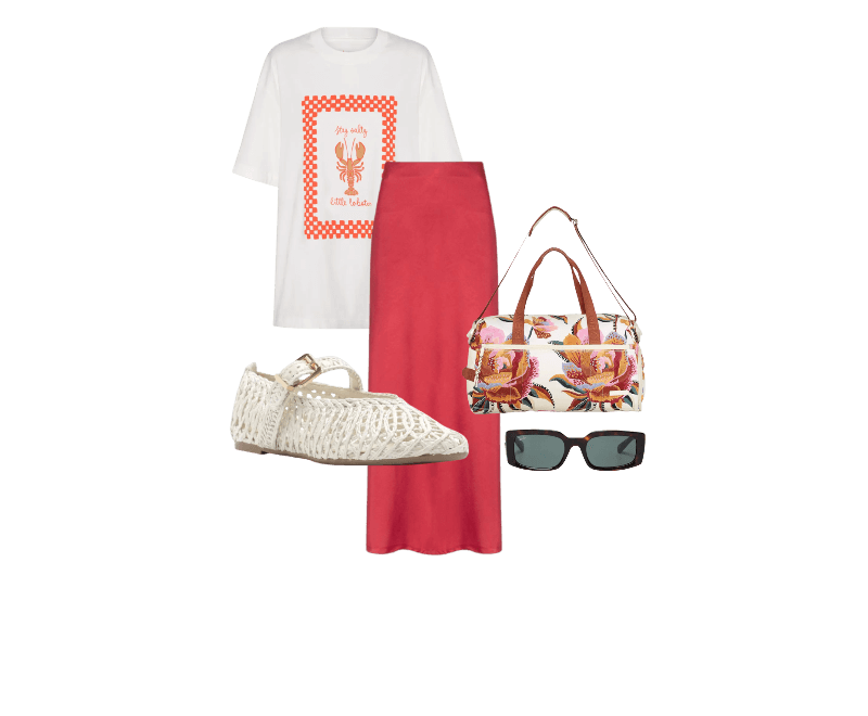 Bolsa Feminina Findi Floral Lucia Off White Farm Etc ; Sapatilha Bordada Vazada Fivela Branco Arezzo ; Camiseta Feminina Silk Lobster Branco Dress To ; Óculos De Sol Unissex Sol Kiliane Bio-Based Marrom Ray-ban  ; Saia Feminina Longa Evasê Vermelho '2Essential