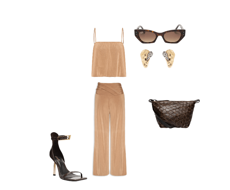 Bolsa Feminina Bakare Large Color Marrom Osklen ; Óculos Feminino Zena Bio-Based Marrom Ray-ban ; Calça Feminina Balonê Pala Transpasse Bege Maria Filó ; Blusa Feminina Alcinha Balonê Bege Maria Filó ; Sandália Feminina Ciara Couro Marrom Schutz ; Brinco Feminino Gota Orgânica + Druza Metal Fixo Duo Ouro Mix Dourado D'santis Joias