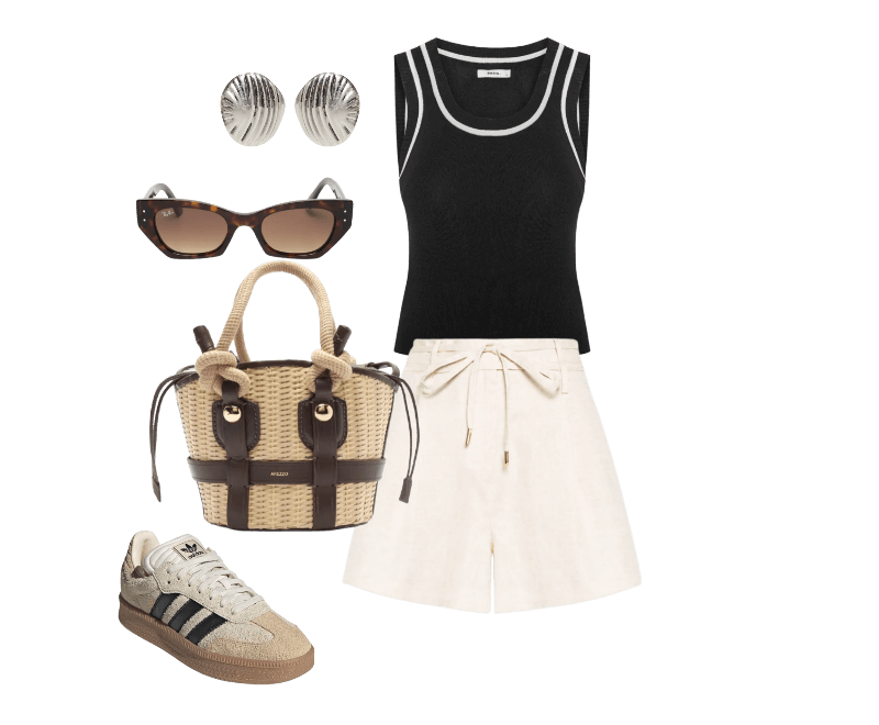 Bolsa Feminina Tiracolo Pequena Palha Bege Arezzo + Lenny Niemeyer ; Óculos Feminino Zena Bio-Based Marrom Ray-ban ; Tênis Unissex Samba Xlg Bege Adidas Originals ; Short Feminino Alana I Bege Le Lis ; Regata Feminina Tricot Bicolor Preto Basiq ; Brinco Feminino Texturizado Em Metal Fosco Prateado '2Essential