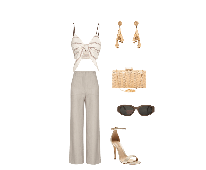 Bolsa Feminina Clutch Em Palha Bege Basiq ; Sandália Feminina Isabelli Couro Dourado Schutz ; Brinco Feminino Palha Verdejar Bege Dress To ; Calça Feminina Aurora Bege Le Lis ; Top Cropped Double Off White Lança Perfume ; Óculos De Sol Feminino Adulto Amsterdã Fendi Cinza Helena Bordon