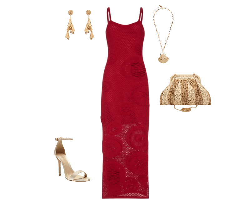 Colar Feminino Medalha Vieira De Palha Dourado Dress To ; Bolsa Feminina De Palha Bicolor Bege Market 33 ; Vestido Midi Em Tricot Vermelho Market 33 ; Sandália Feminina Isabelli Couro Dourado Schutz ; Brinco Feminino Palha Verdejar Bege Dress To