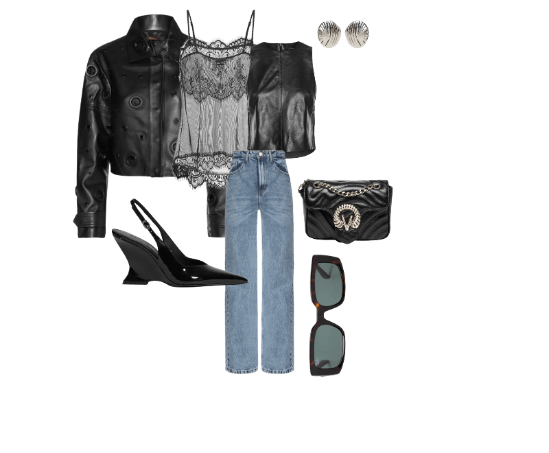Calça Feminina Jeans Azul Hering ; Jaqueta Feminina De Couro Multi Ilhoses Preto Animale ; Sandália Feminina Siena Buckle Verniz Preto Schutz ; Brinco Feminino Texturizado Em Metal Fosco Prateado '2Essential ; Bolsa Feminina Cint-Lar Camurça Premium Preto Vicenza ; Óculos De Sol Unissex Sol Kiliane Bio-Based Marrom Ray-ban  ; Regata Feminina Tule Detalhe Renda Preto Colcci ; Top De Couro Cropped Cava Open Preto Animale