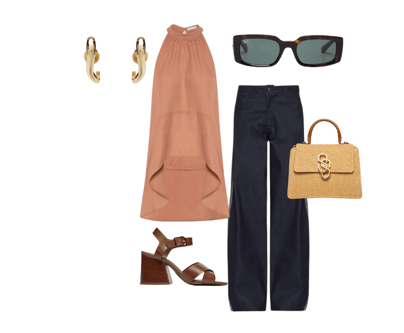 Bolsa Feminina Média Tiracolo Ráfia Bege Schutz ; Sandália Feminina Daisy Salto Bloco Couro Marrom Schutz ; Brinco Feminino New Organic Bold Dourado Andressa Delamuta ; Calça Feminina Denim Azul Adidas Originals ; Óculos De Sol Unissex Sol Kiliane Bio-Based Marrom Ray-ban  ; Blusa Feminina Alongada Marrom Market 33