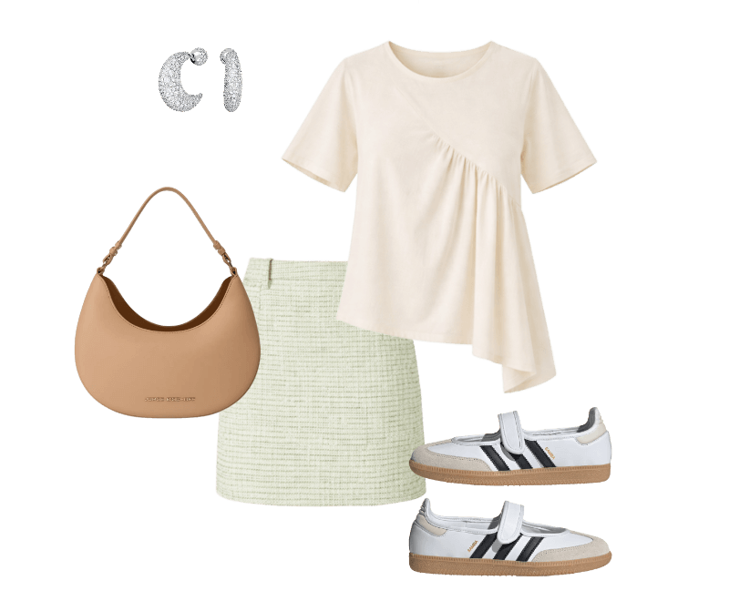 Blusa Aura Algodão ; Saia Tweed Verde