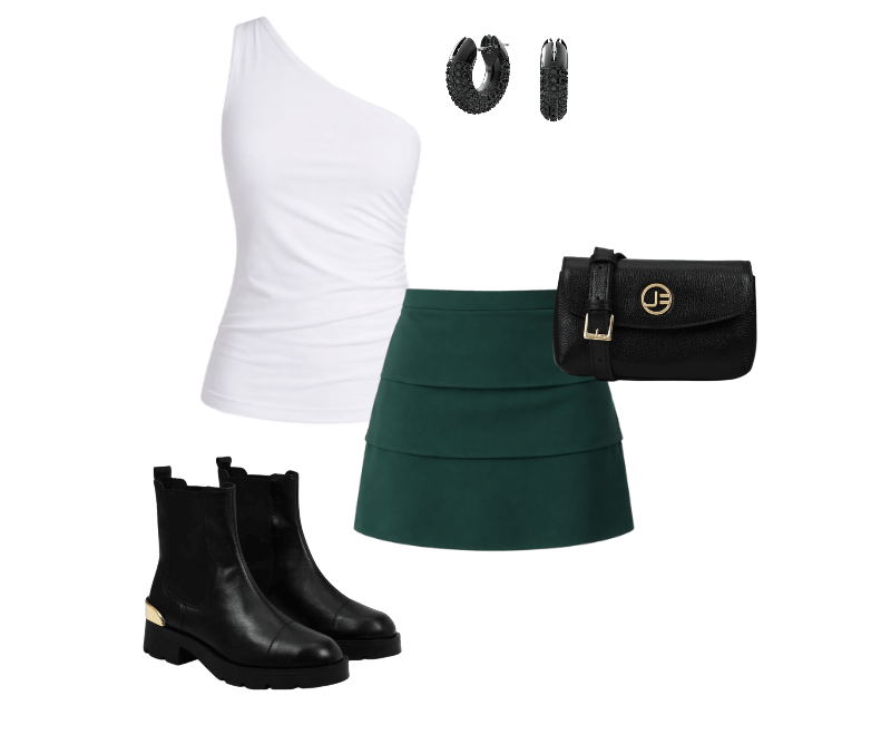 Regata Ombro Só Drapeada Branca ; Shorts Saia Cecilia Esmeralda