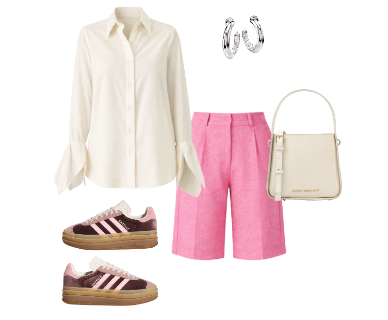 Bermuda Alfaiataria Rosa ; Camisa Bellissima