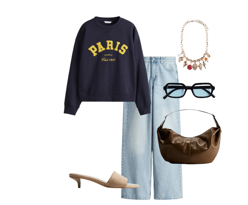 Look casual feminino de outono com suéter estampado