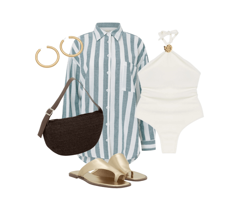 Look casual chique para praia com camisa listrada