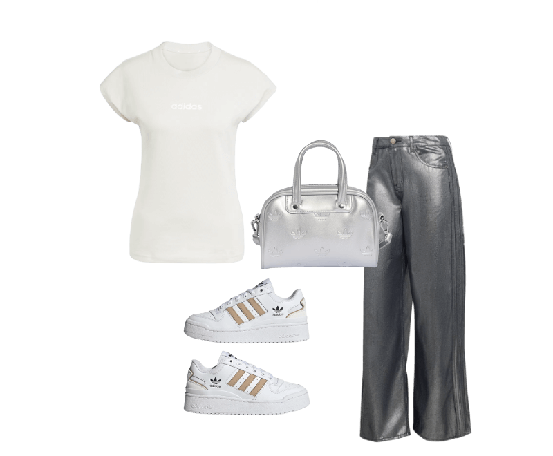 Look esportivo feminino para noite com calça prateada