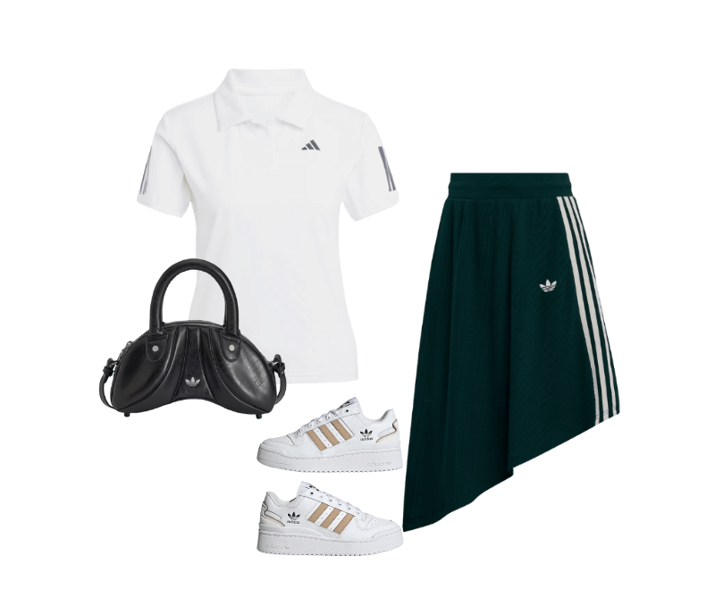 Look feminino casual com polo e saia assimétrica