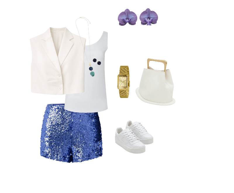 Look casual chic para festa com shorts de paetê