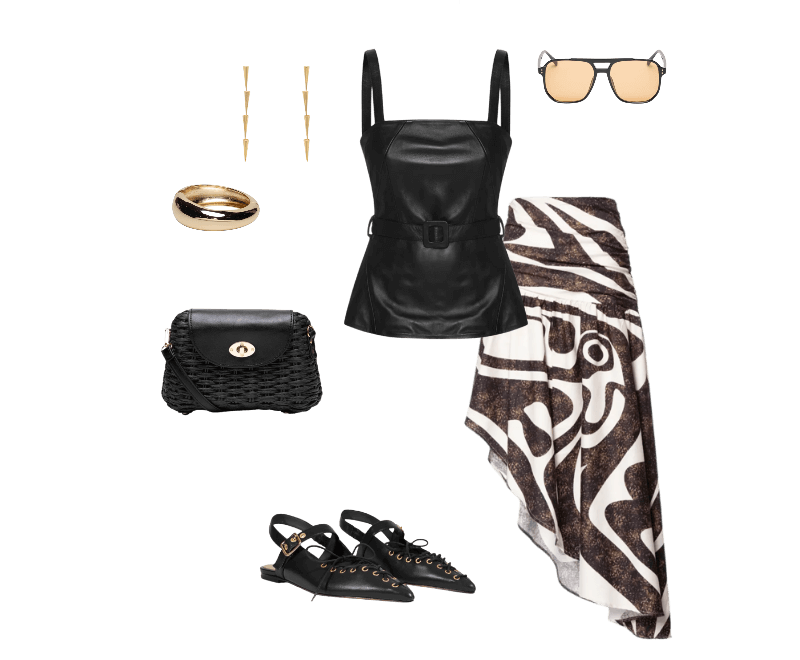 Look feminino elegantemente casual com saia estampada