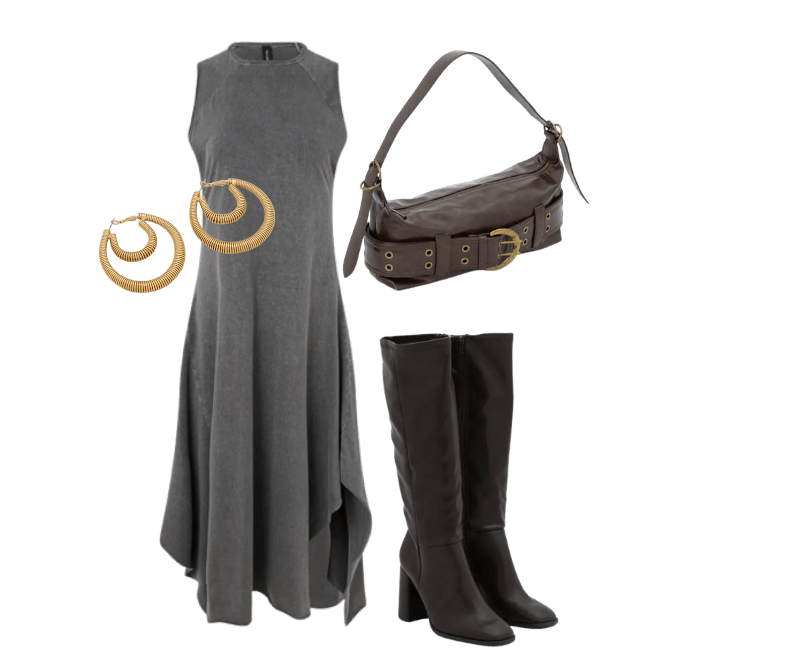 Look feminino casual com vestido cinza