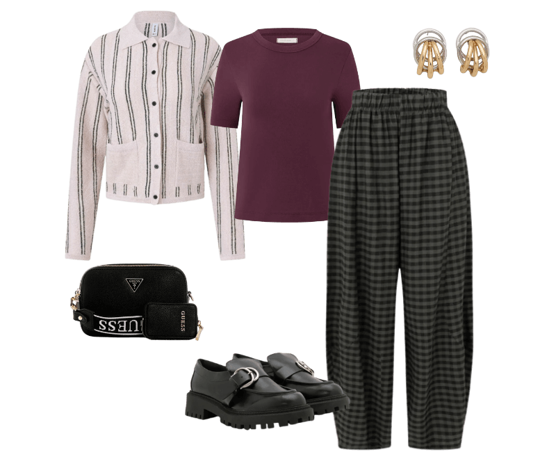 Look casual feminino para outono com jaqueta listrada