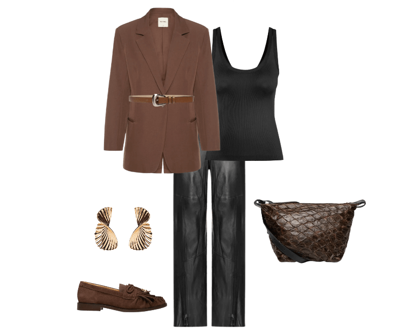 Look casual chic com blazer marrom