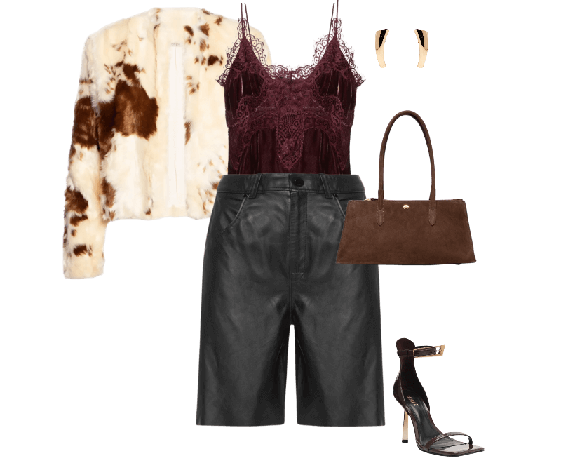 Sandália Feminina Ciara Couro Marrom Schutz ; Bolsa Feminina Média Camurção Marrom Luiza Barcelos ; Brinco Feminino Polido Liso Dourado D'santis Joias ; Regata Feminina Em Veludo Roxo Animale ; Casaco Feminino Bege Open ; Bermuda Feminina De Couro Clássica Preto Animale