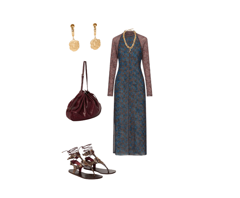 Shopping Bag De Couro Snake ; Colar Curto Ouro Com Pingente Bola ; Brinco Médio Pendente Medalha Dourado ; Rasteira De Couro Ankle Snake ; Vestido De Tule Duplo Gola Alta Com Manga Longa Geo Tigre