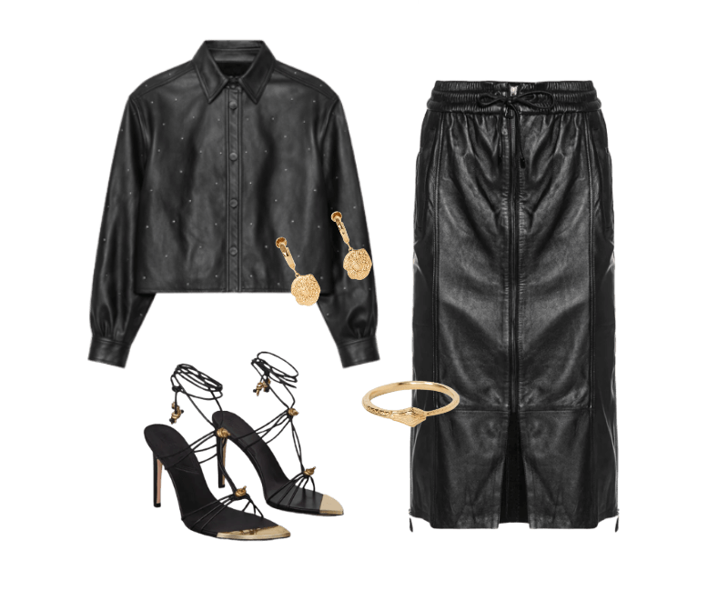 Look elegante para noite com couro preto