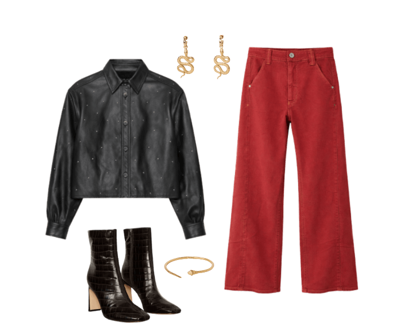 Look feminino casual chic com calça vermelha