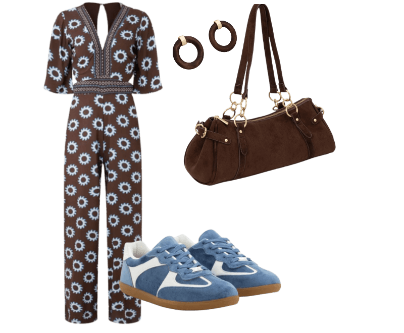 Look casual feminino com macacão estampado