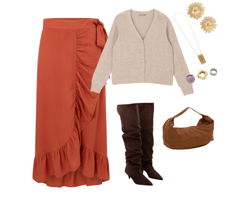 Look casual chic outono com saia longa