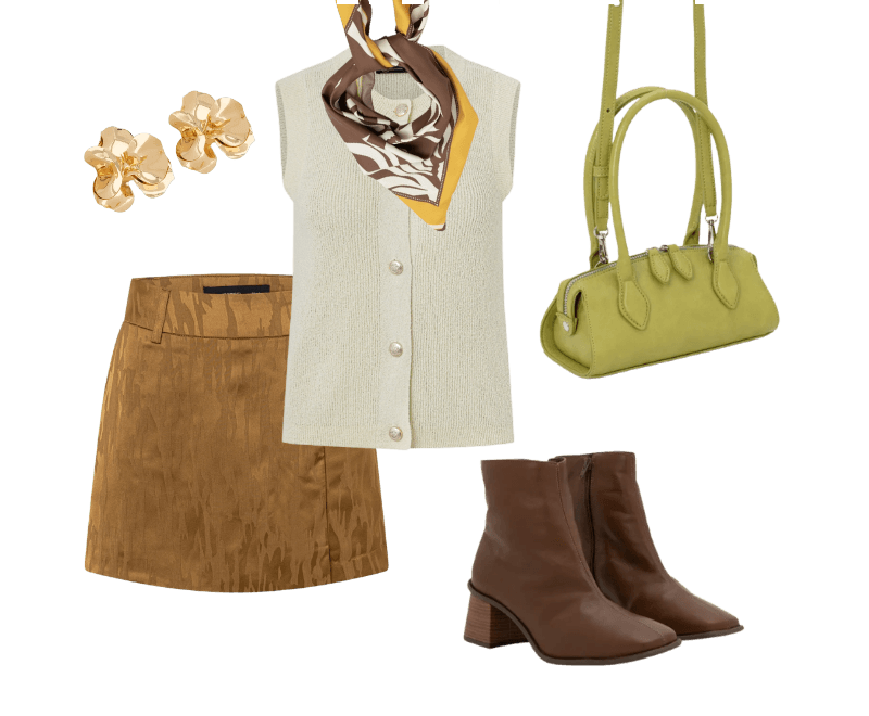 Look casual chic feminino com colete e saia