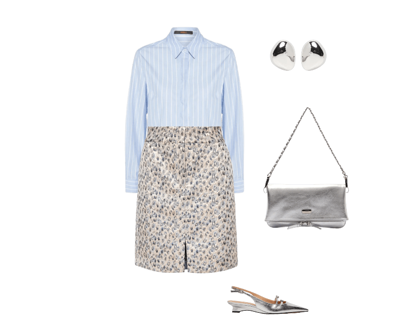 Look feminino sofisticado para trabalho com camisa e saia