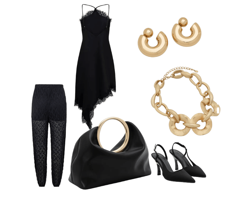 Look noite com vestido preto elegante