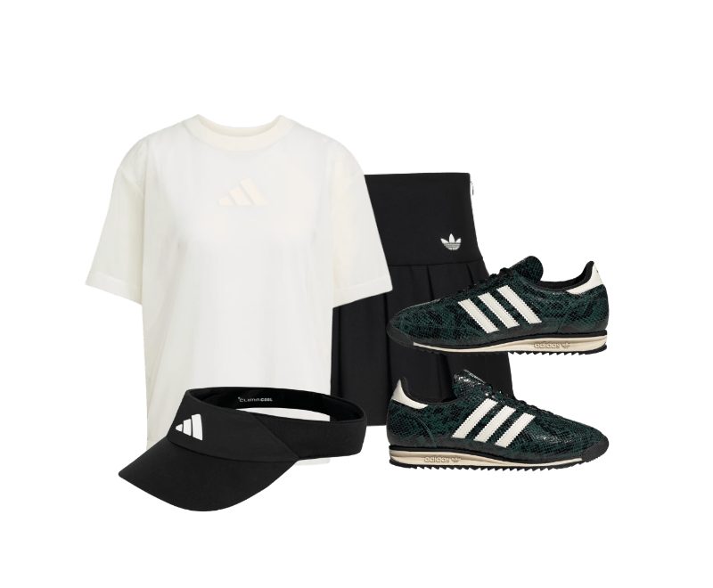 Camiseta Malha Soft Lux ; Viseira Climacool ; Tênis SL 72 OG ; SAIA ESPORTIVA CINTURA BAIXA