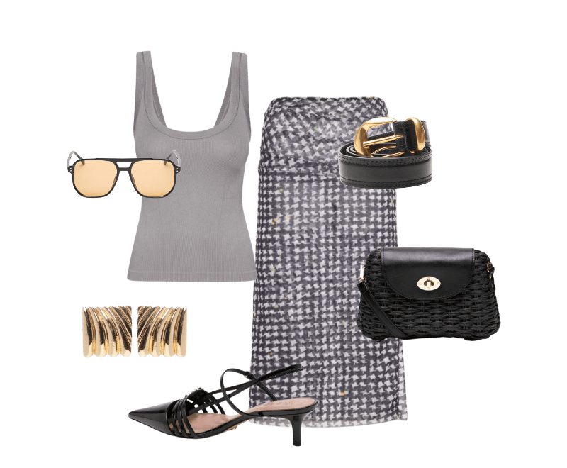 Look elegante de verão com saia midi