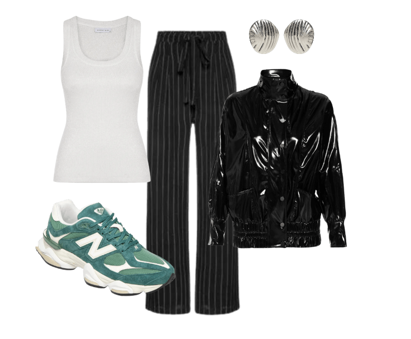 Tênis Masculino 9060 New Spruce Verde New Balance ; Regata Feminina em Tricot com Lurex Branco Market 33 ; Brinco Feminino Texturizado Em Metal Fosco Prateado '2Essential ; Calça Feminina Pantalona Risca De Giz Com Linho - Preto ; Jaqueta Feminina Lisa Preto Colcci