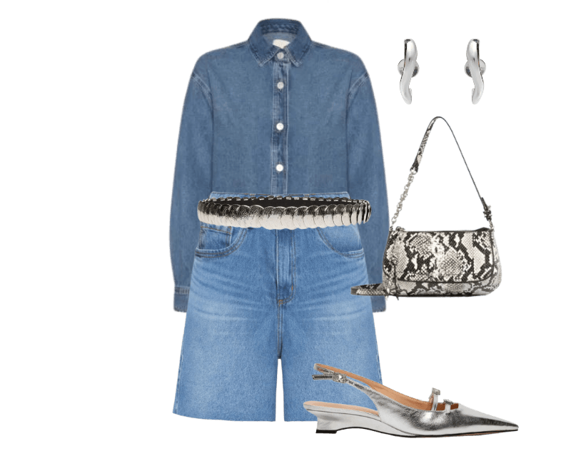 Brinco Feminino New Organic Bold Prata Andressa Delamuta ; Sapato Feminino Metacolor Prateado Luiza Barcelos ; Camisa Feminina Azul Hering HFPL1ASN_AZULMEDIO ; Short Jeans Feminino Mom Super High - Azul ; Cinto Feminino Moeda Prateado Market 33 MV6LC914_PRATA ; Bolsa Feminina Tiracolo Pequena Animal Print Schutz