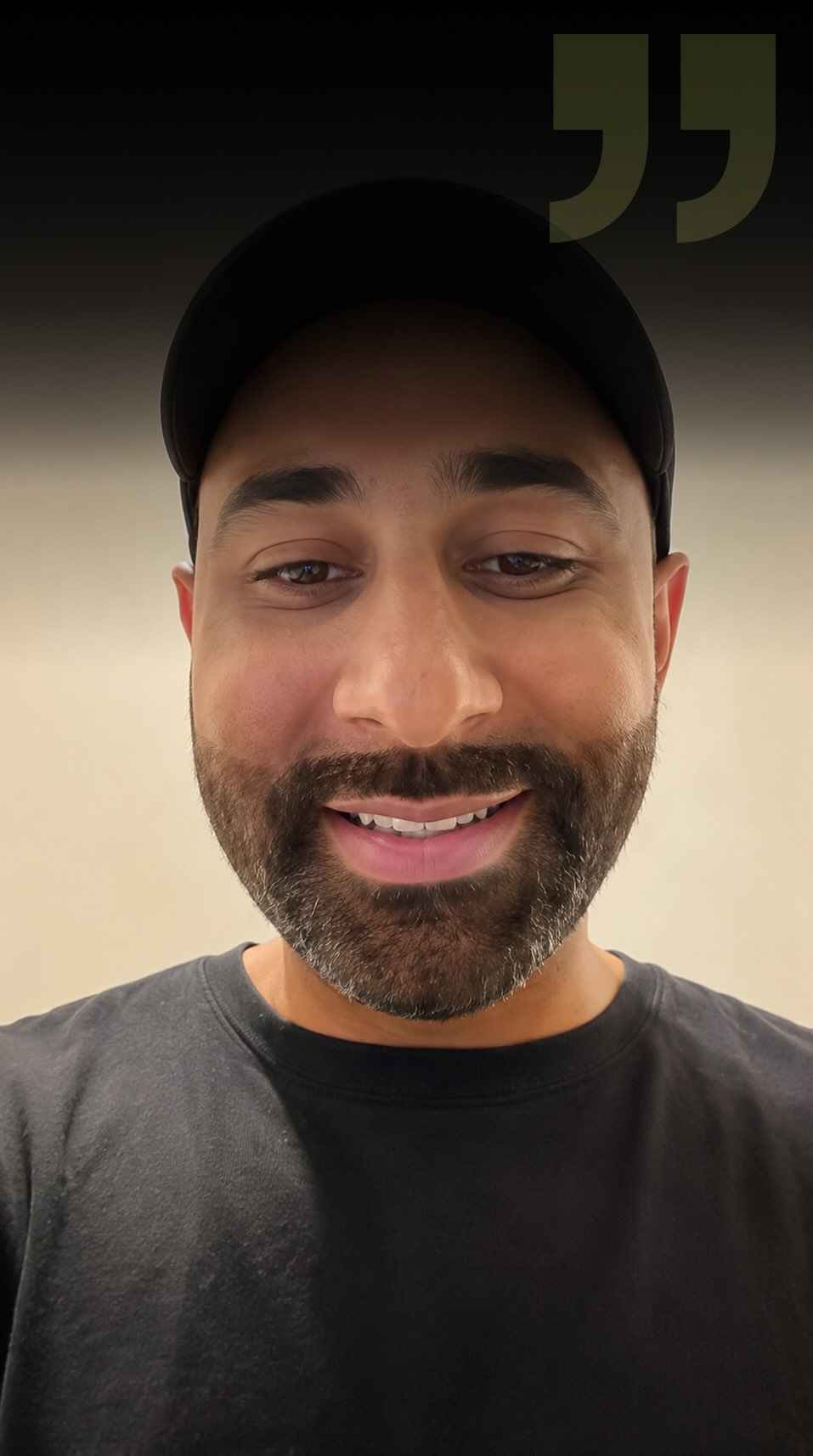 Smiling man with beard and cap sharing a testimonial about fast payout and smooth process.