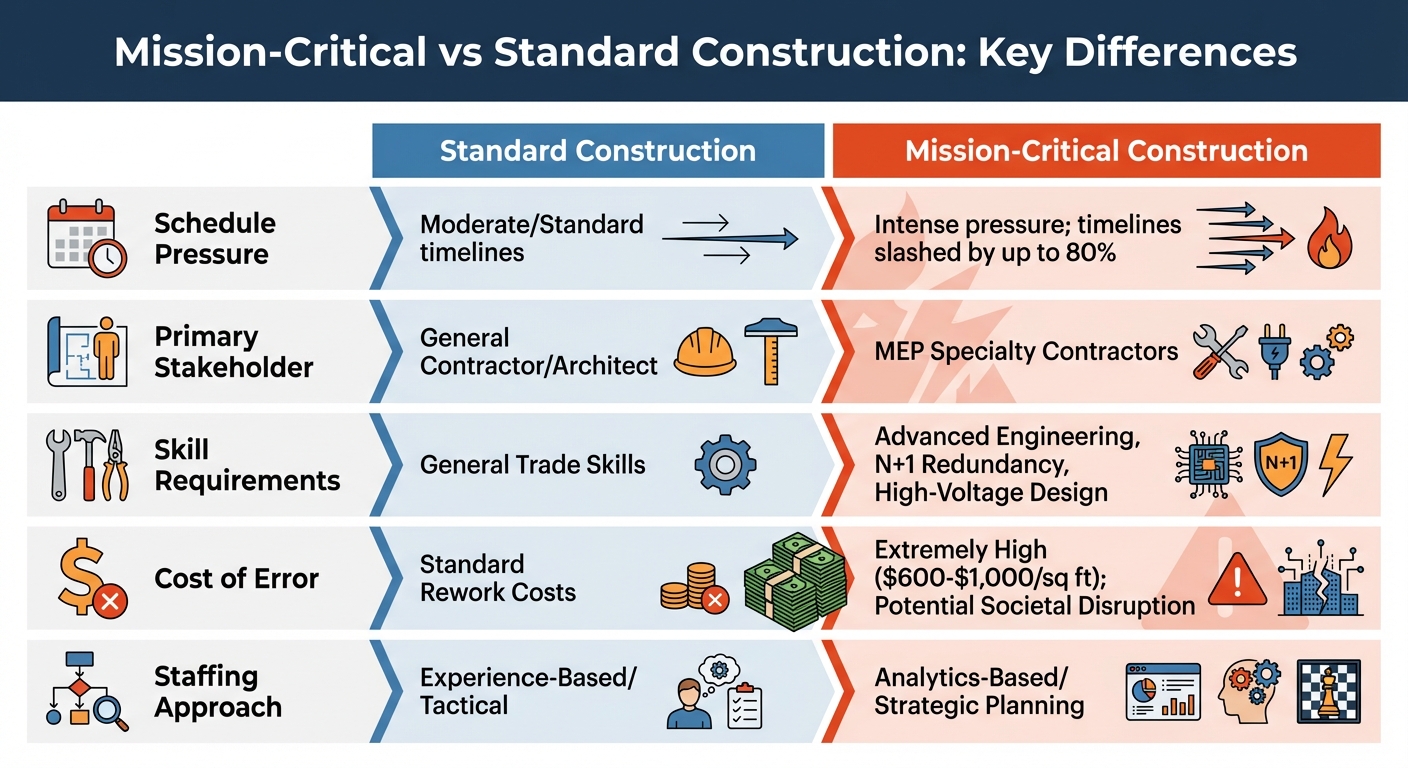 Mission-Critical vs Standard Construction Staffing Requirements Comparison