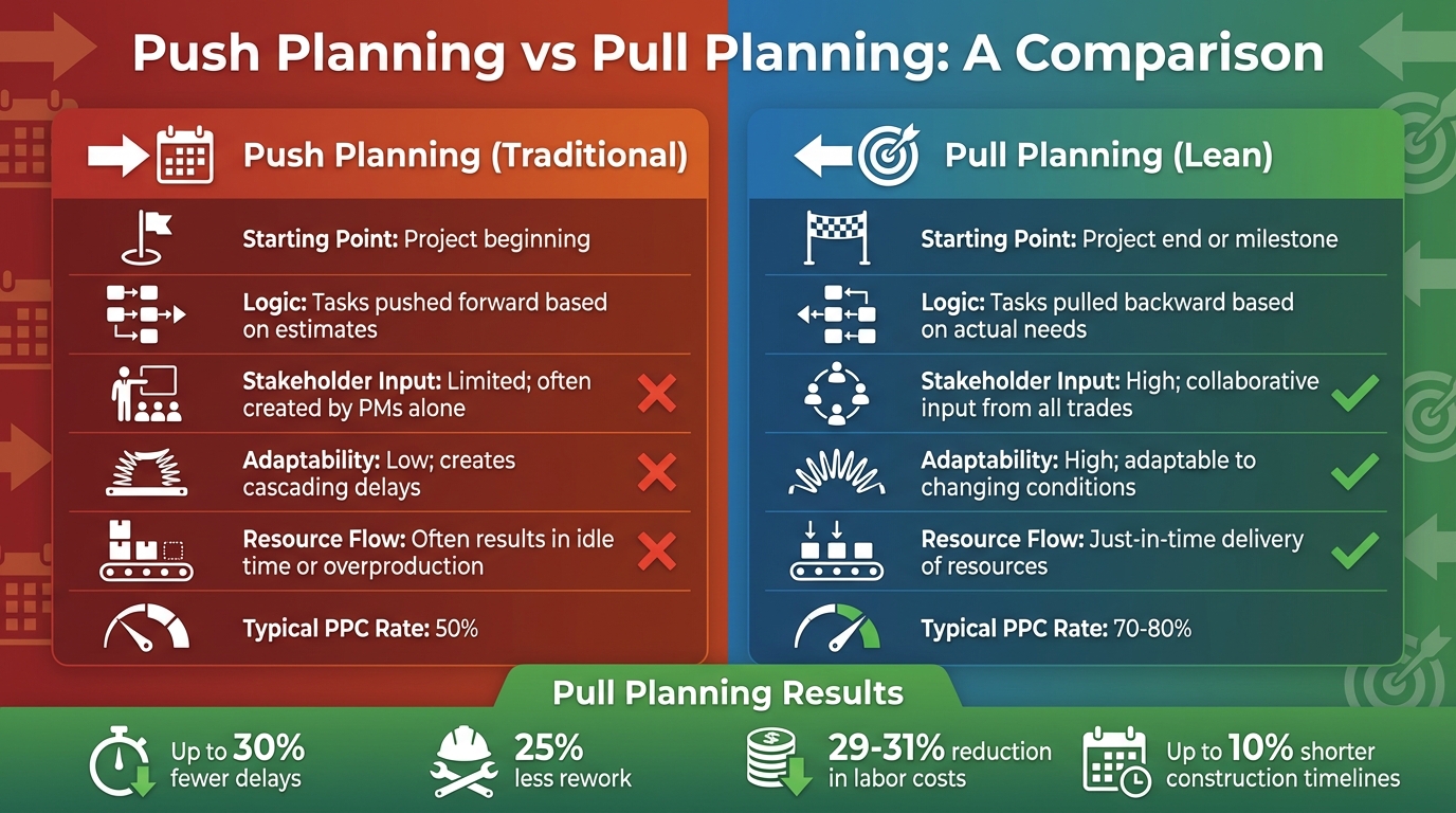 Push vs Pull Planning in Lean Construction Scheduling