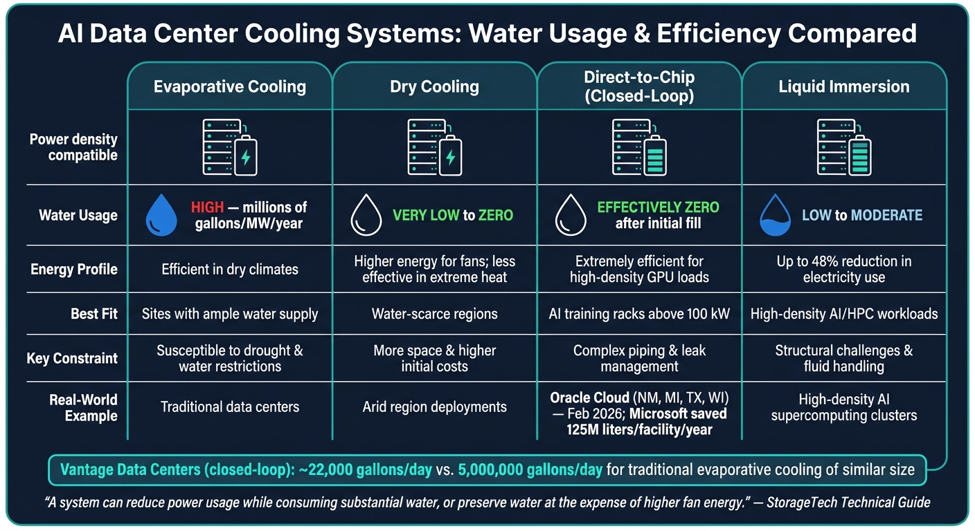 AI Data Center Cooling Systems: Water Usage & Efficiency Compared