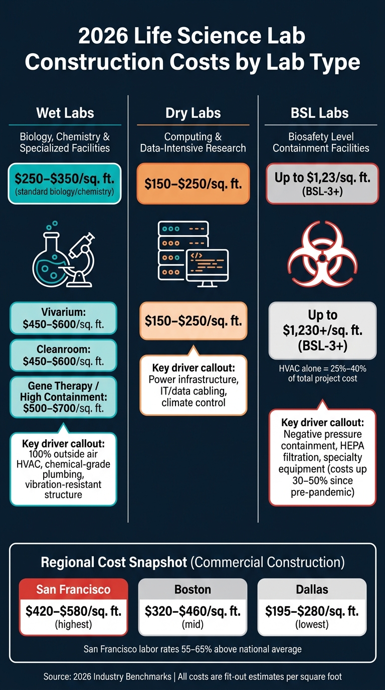 2026 Life Science Lab Construction Costs: Wet, Dry & BSL Labs Compared