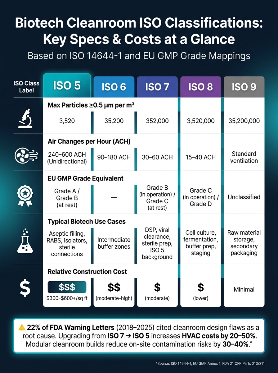 Biotech Cleanroom ISO Classifications: Key Specs & Costs at a Glance