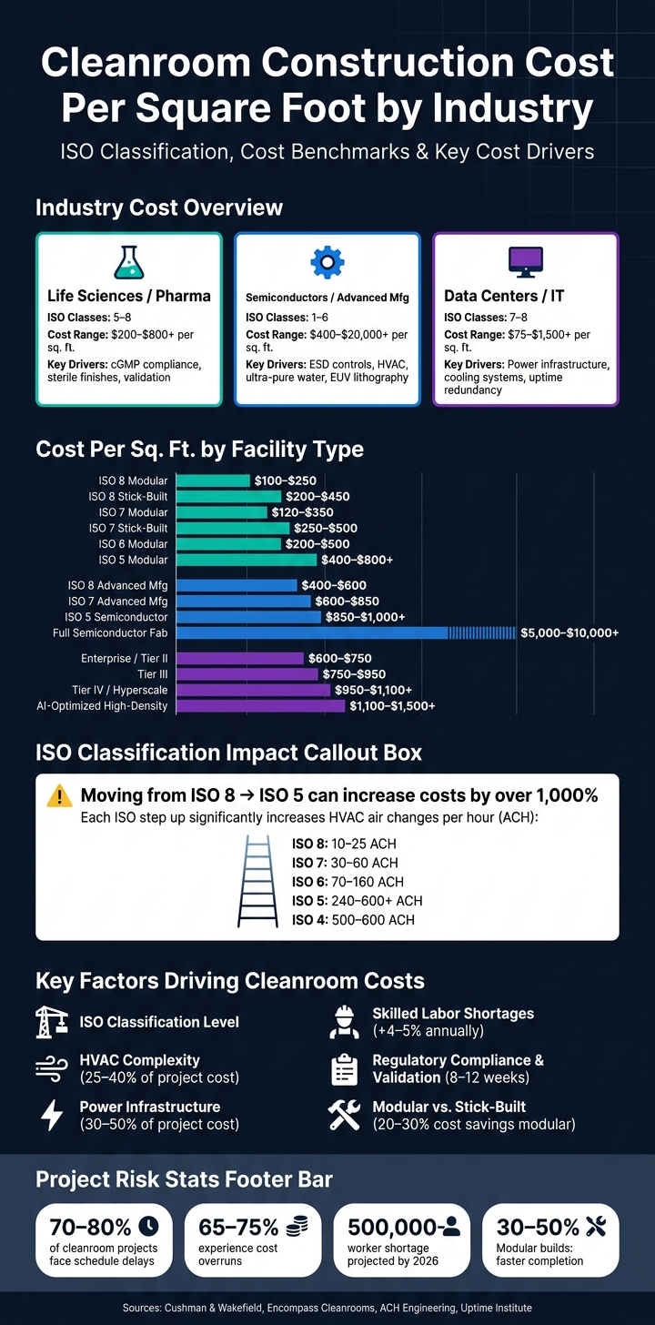 Cleanroom Construction Cost Per Square Foot by Industry & ISO Class
