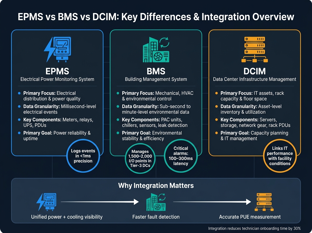 EPMS vs BMS vs DCIM: Key Differences & Integration Overview