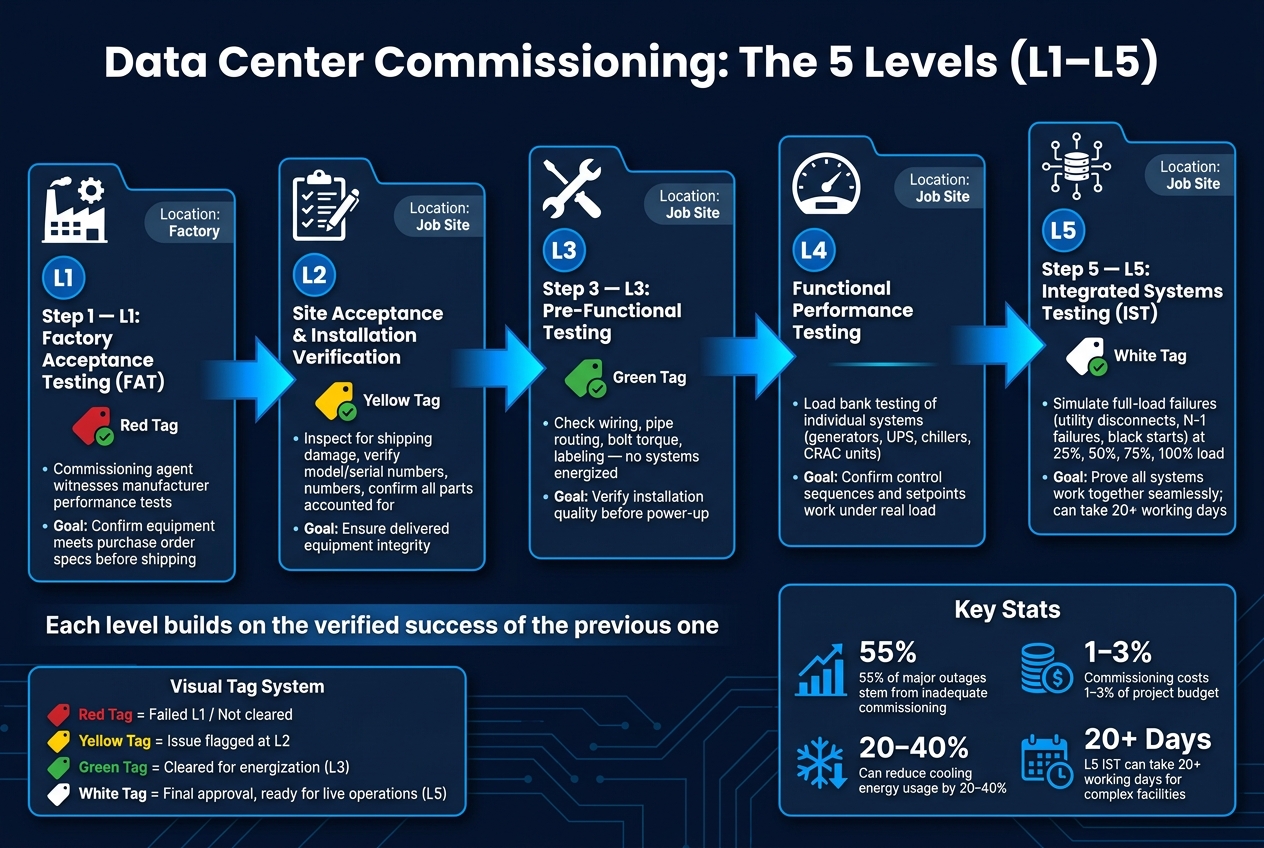 Data Center Commissioning Levels L1–L5: A Visual Guide