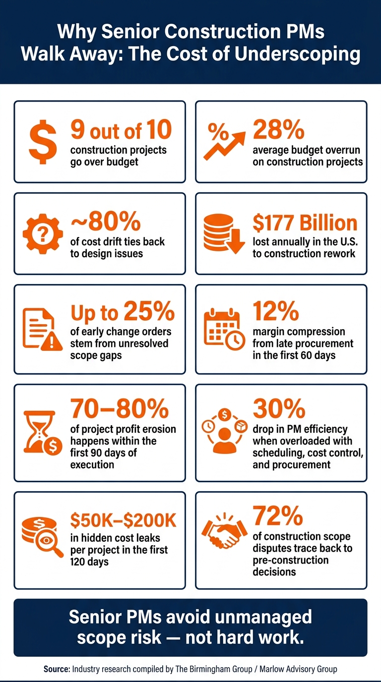 Why Senior Construction PMs Walk Away: Key Stats on Scope Risk