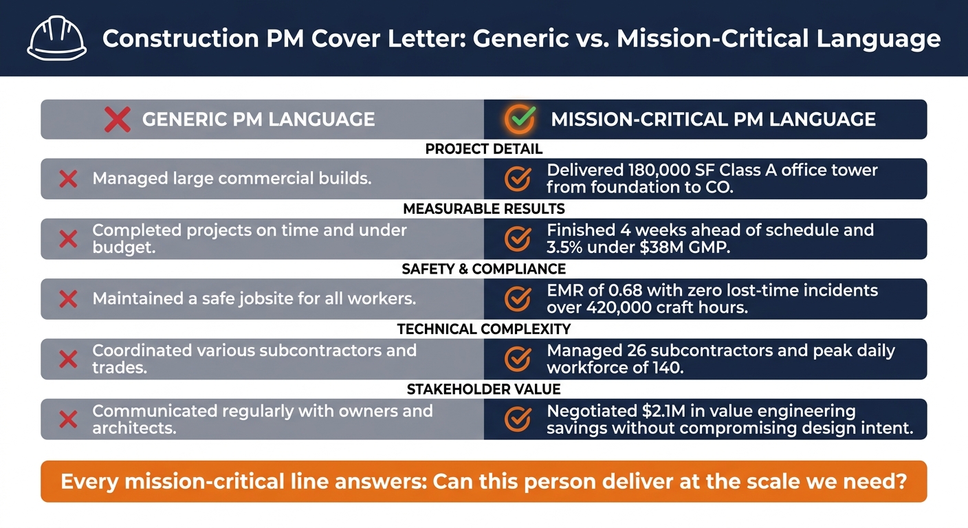 Construction PM Cover Letter: Generic vs. Mission-Critical Language