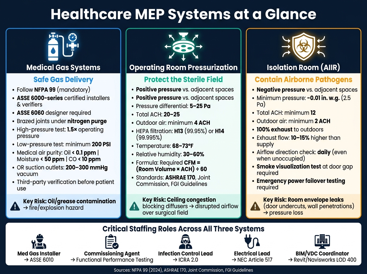 Healthcare MEP Systems: Medical Gas vs. OR vs. Isolation Room Requirements
