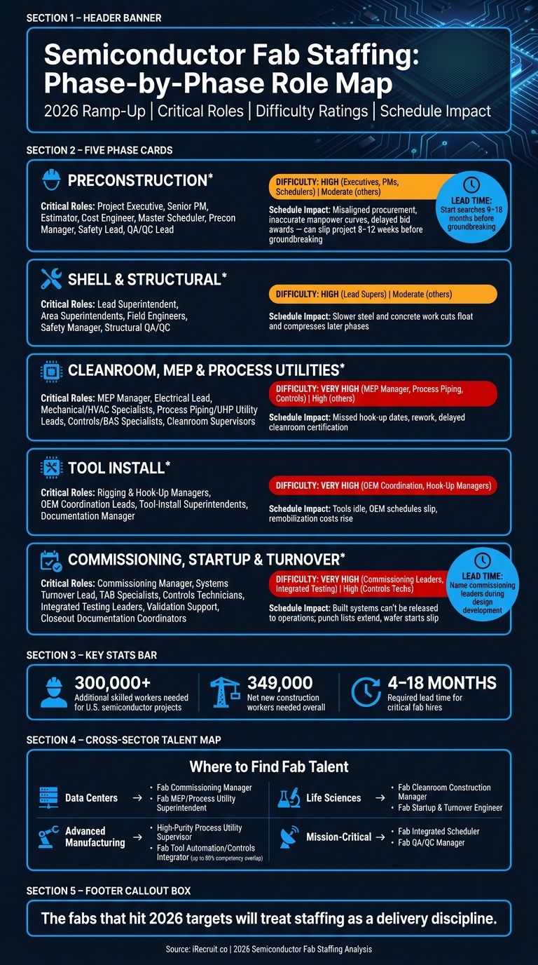 Semiconductor Fab Construction: Critical Roles, Lead Times & Staffing Risks by Phase