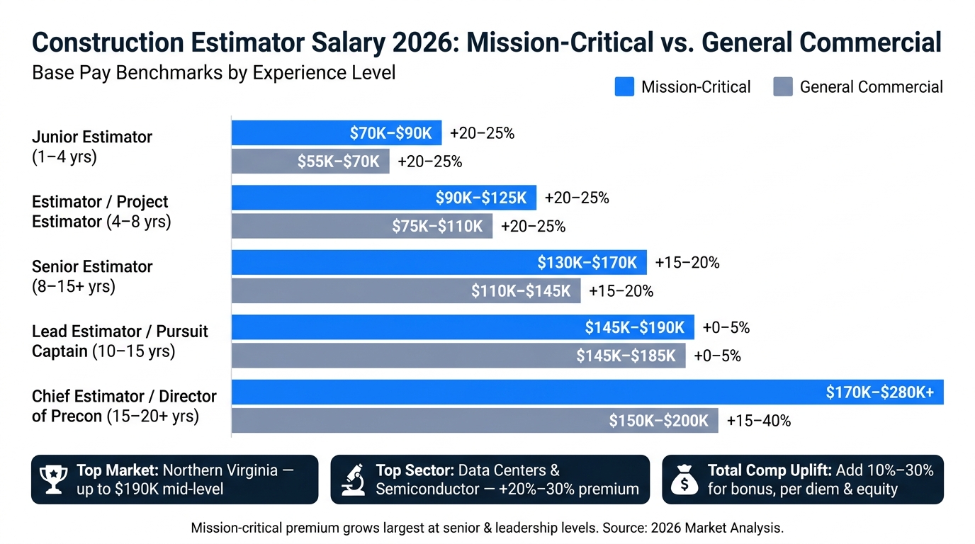 Construction Estimator Salary 2026: Mission-Critical vs. General Commercial Pay by Level