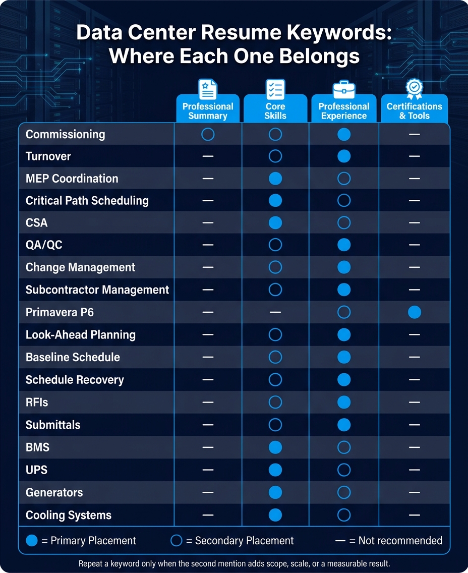 Data Center Resume Keywords: Where Each One Belongs