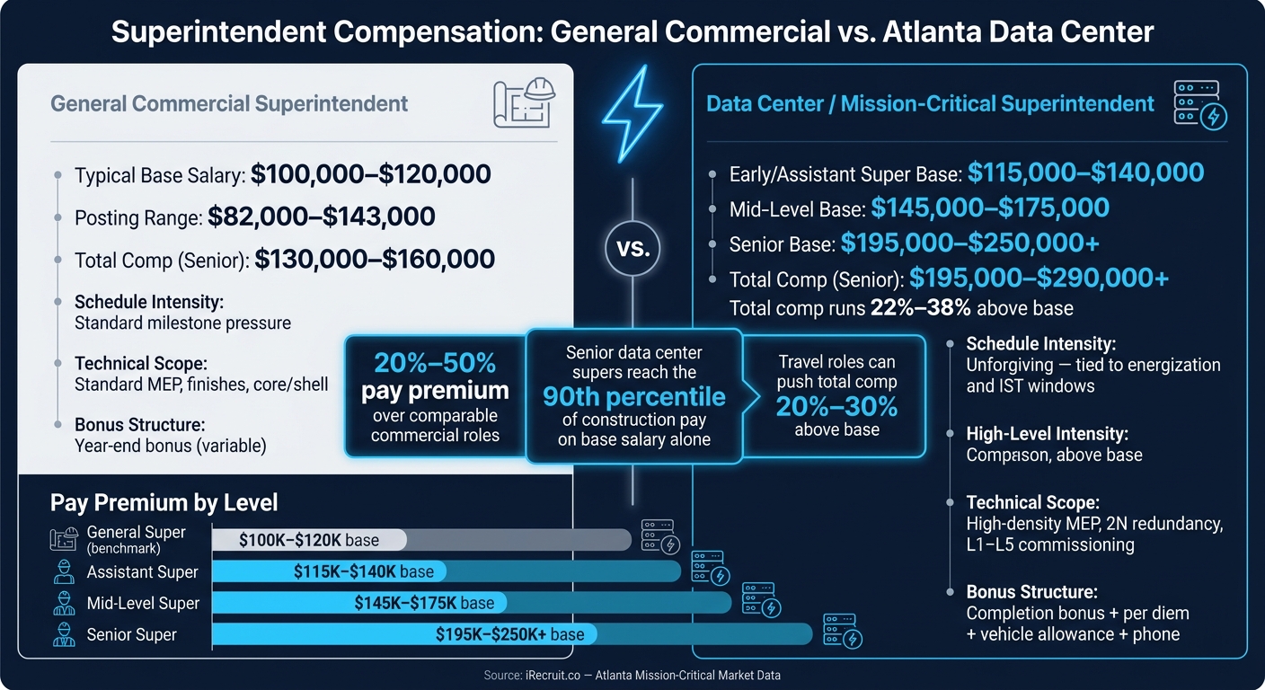 Atlanta Data Center Superintendent Pay vs. General Commercial Superintendent Pay