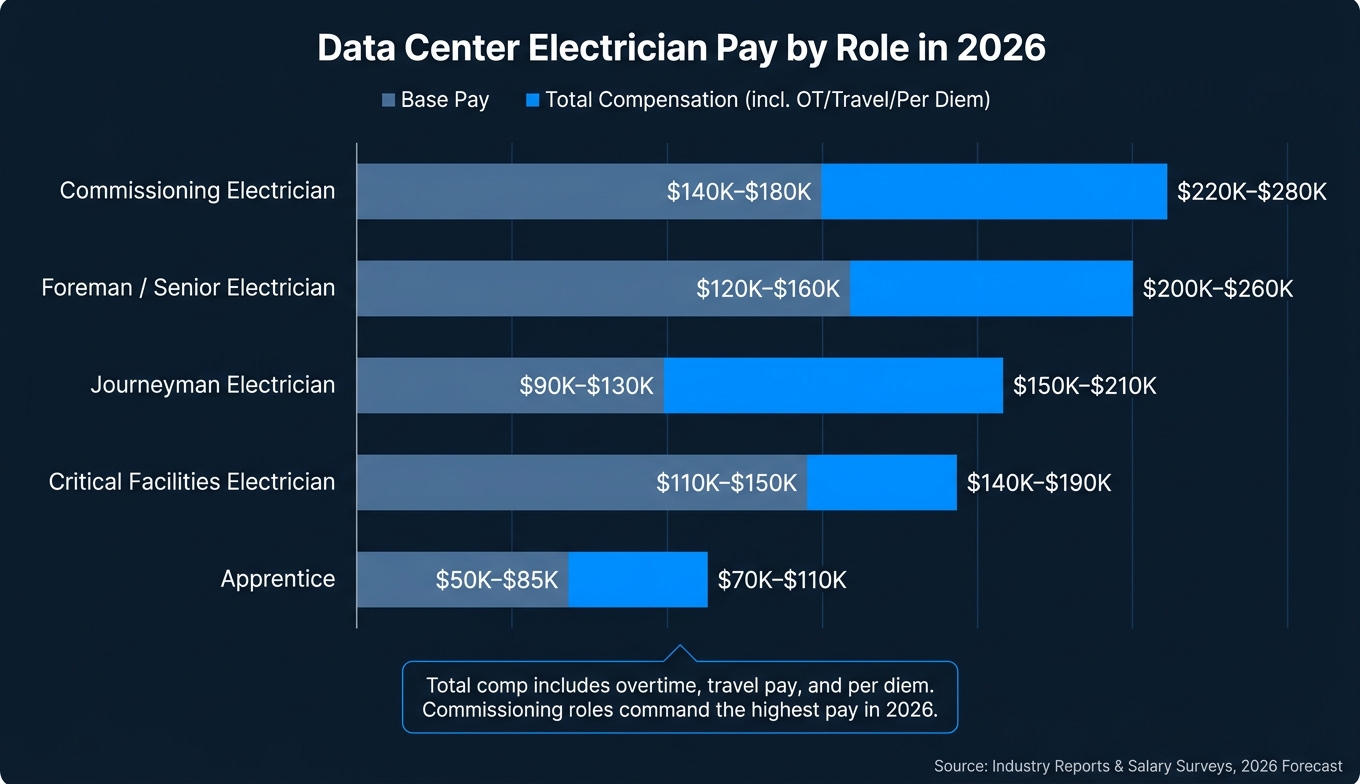 Data Center Electrician Pay by Role in 2026