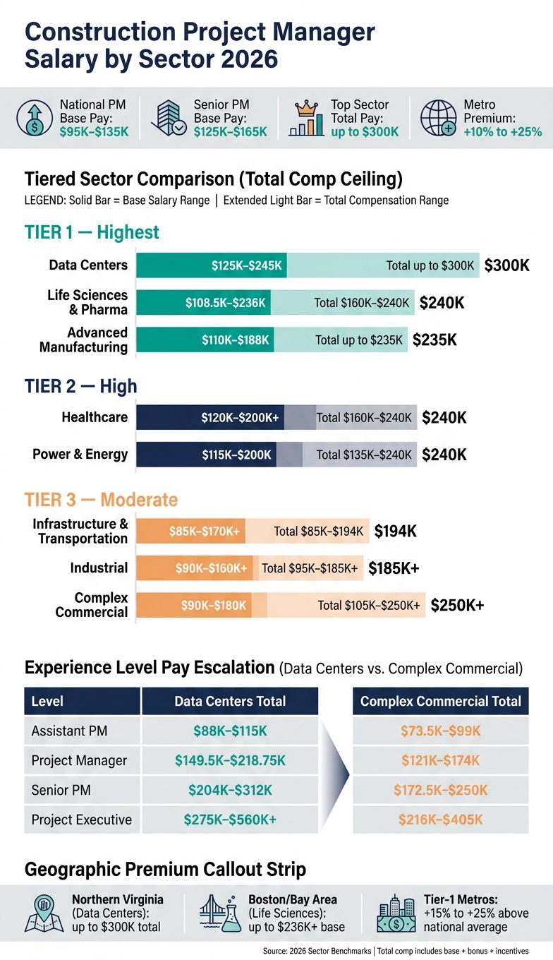 Construction PM Salary by Sector 2026: Pay Tiers & Ranges